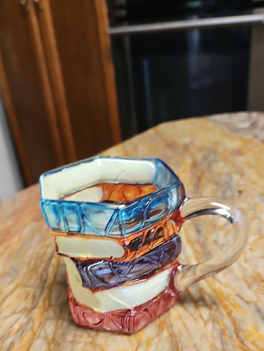 Stacked Books Shaped Multicolor Glass Mug